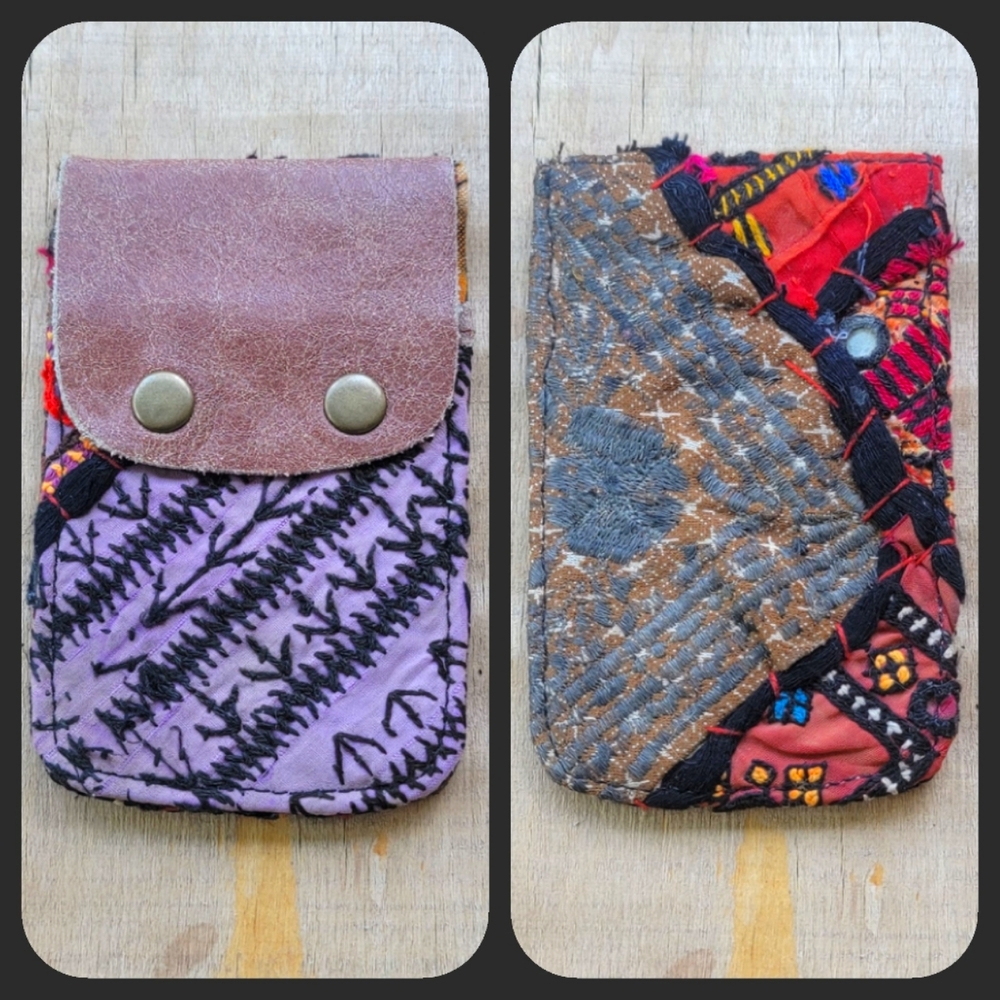 🧠🍳 Free People Boho Embroidered Repurposed vtg banjara hippie Wallet card case